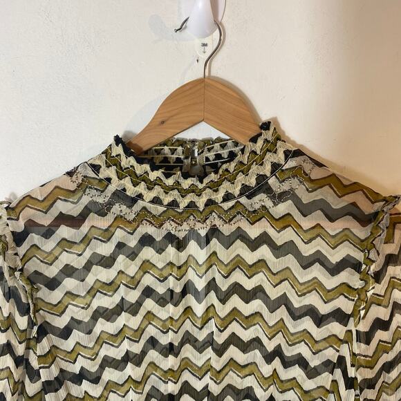 Anthropologie HD Paris Sierade Chevron Ruffle Boho Mini Dress SZ 4 Sheer Retro - Picture 3 of 10